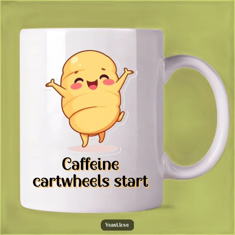 Funny Croissant Cartwheel Mug: Start Your Day with a Laugh and Pastry Fun