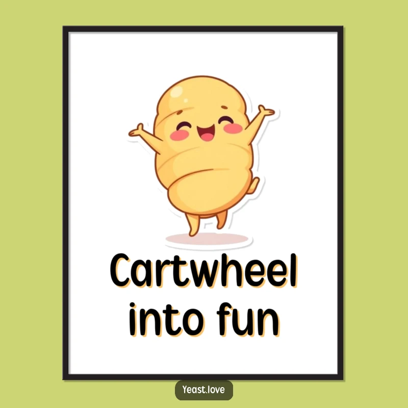 Funny Croissant Cartwheel Digital Art: Instant Pastry Decor Download