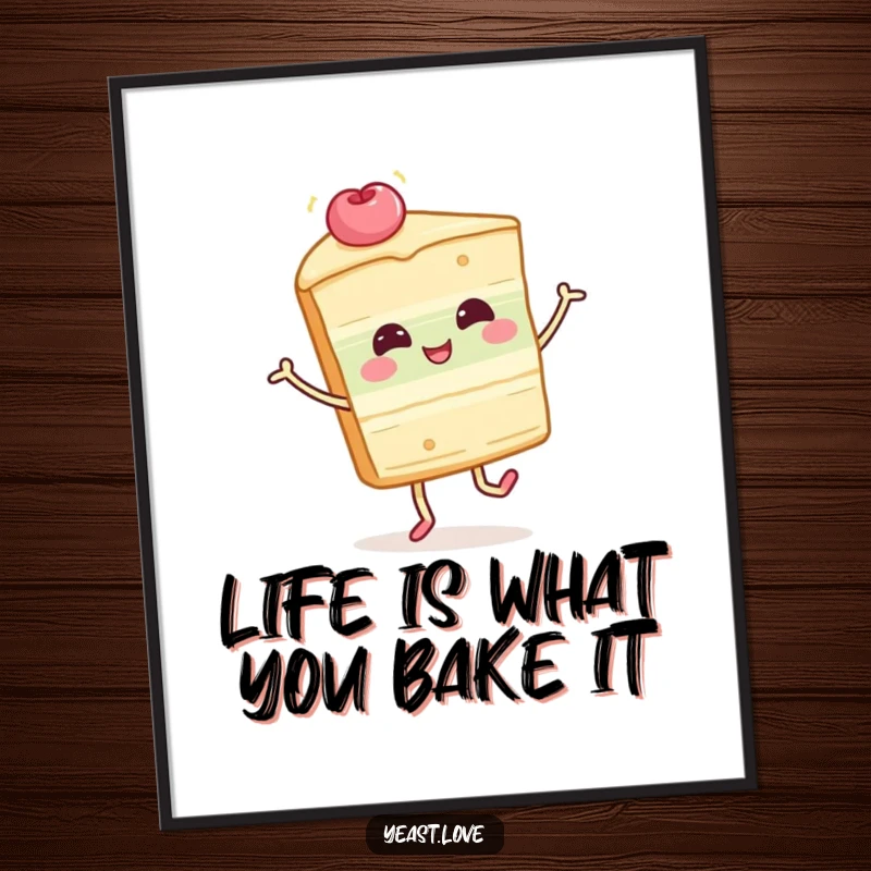 Funny Free Printable Cake Wall Art: A giggling slice of cake character performs a playful twirl, adding whimsical and humorous decor to your space.