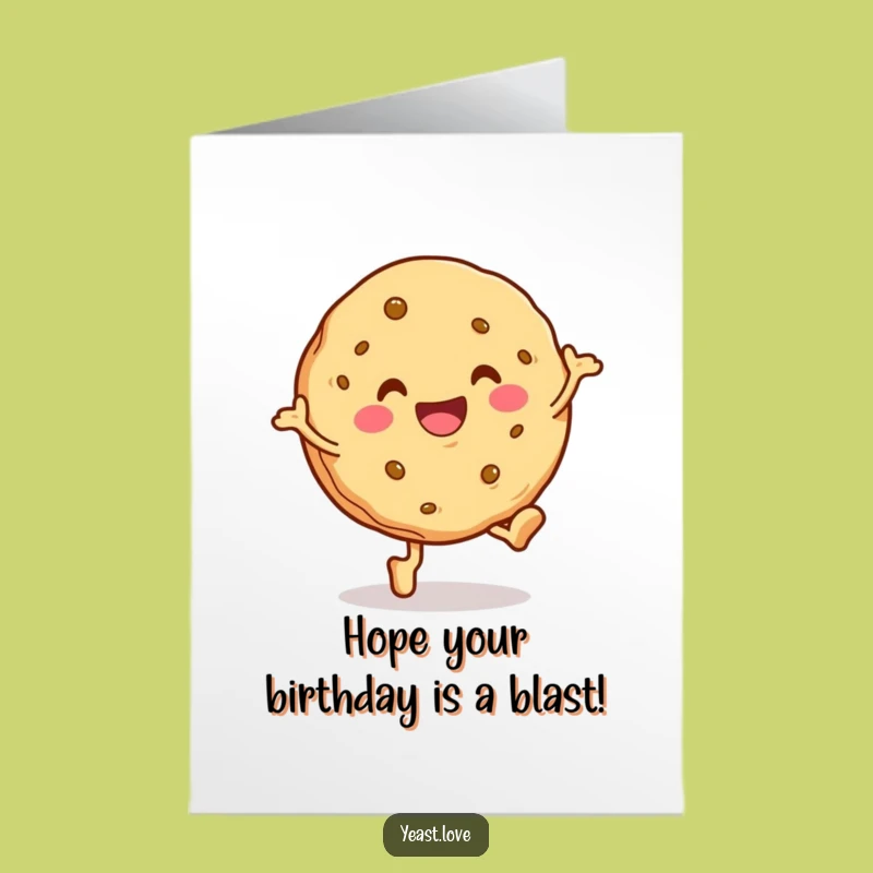 Free Printable Funny Cookie Birthday Card: Hopping Character for a Cheerful Downloadable Gift