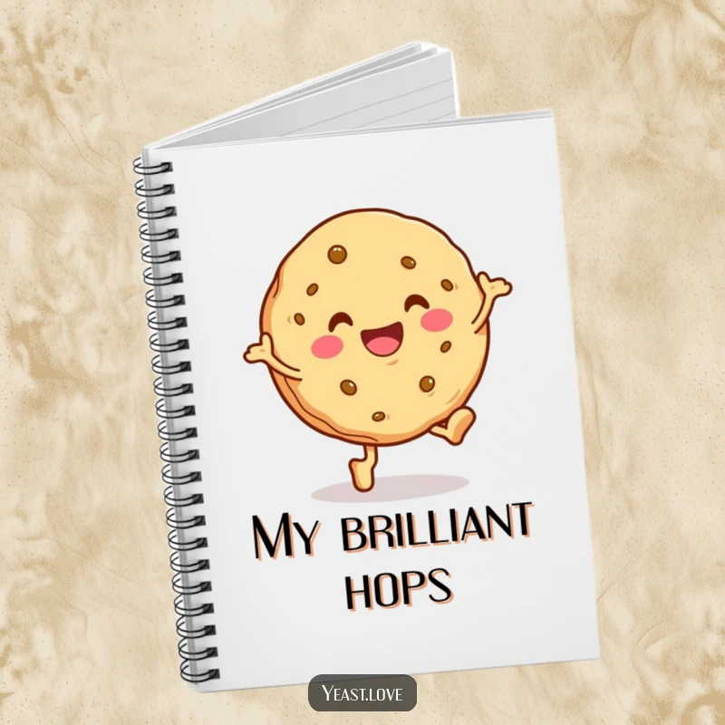 Funny cookie notebook with a happy character in a joyful hop. Ideal for notes, doodles, and creative ideas.